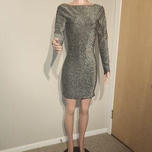 H&M Shimmering Gray Long Sleeve Dress